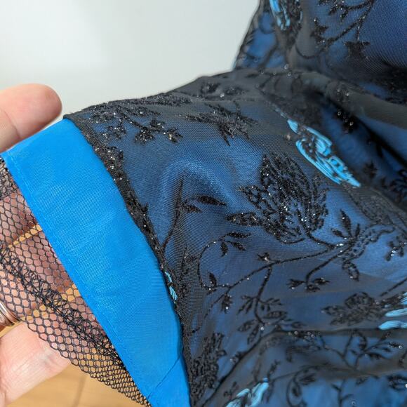 Vintage Morgan Co Prom Dress Maxi Gown 10 Blue Black Goth 90S Y2K Floral Glam - Picture 8 of 11